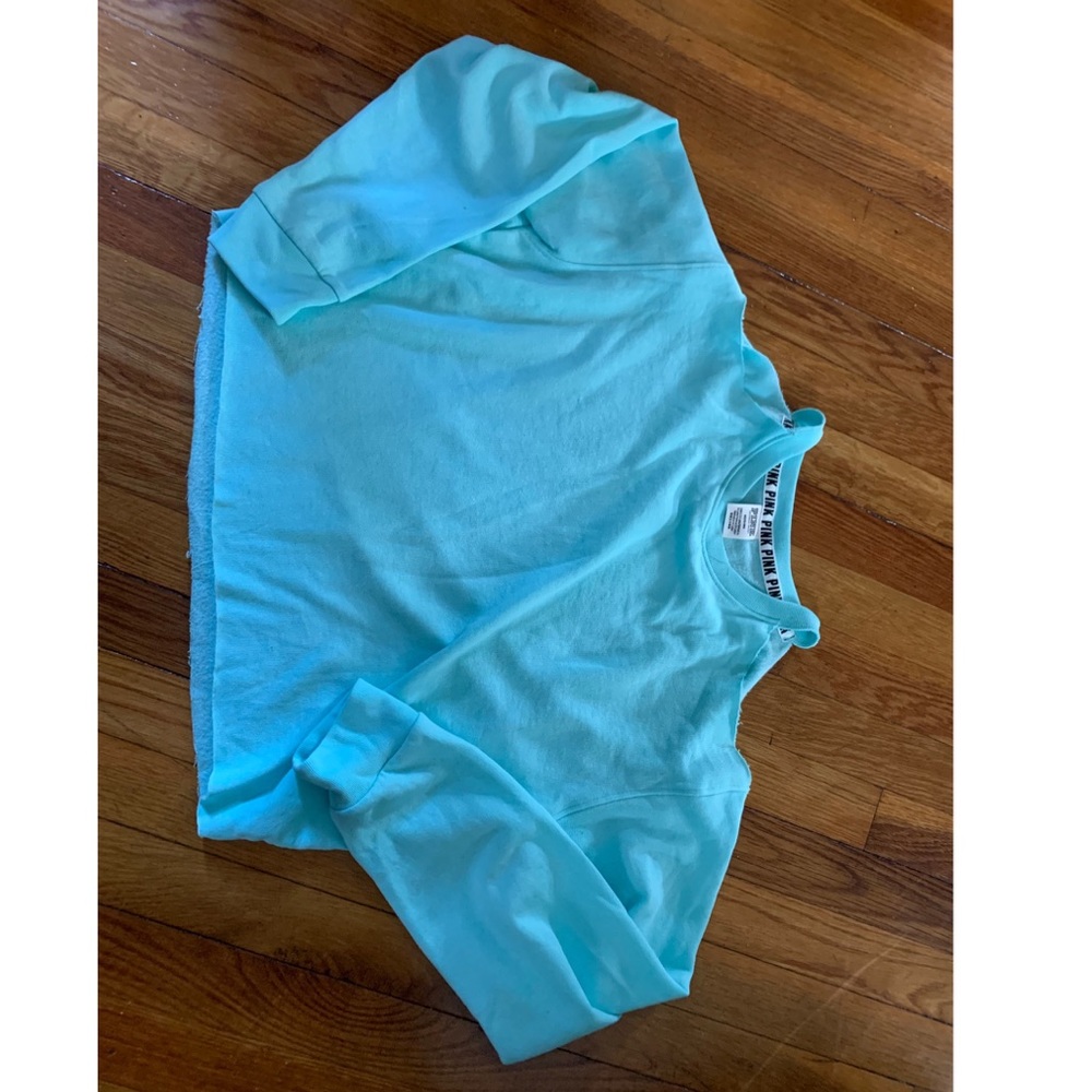 Blue/sea foam cropped Pink sweater